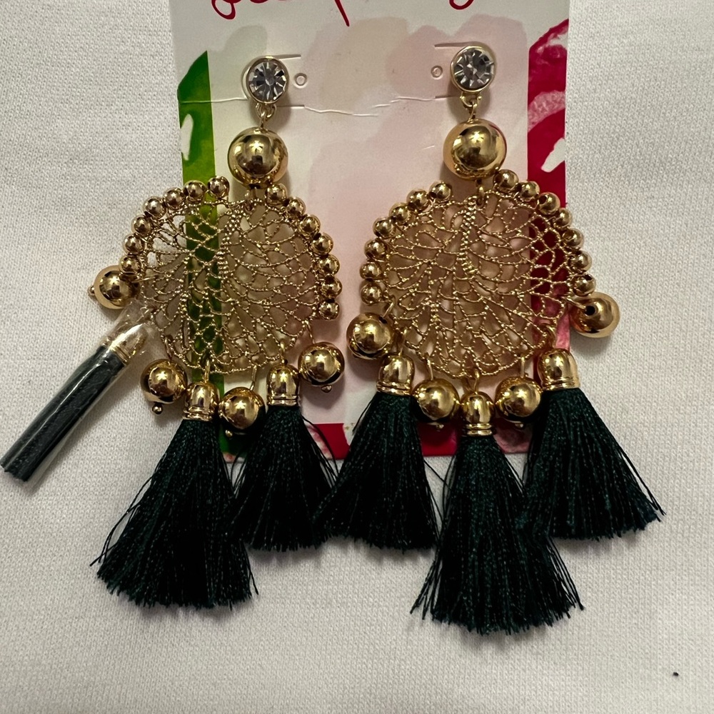 Lilly Pulitzer Gold and Black Chandelier Earrings